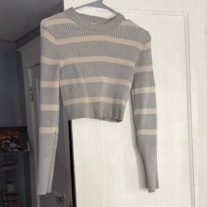 Pink Rose Gray and Cream Striped Ribbed Sweater